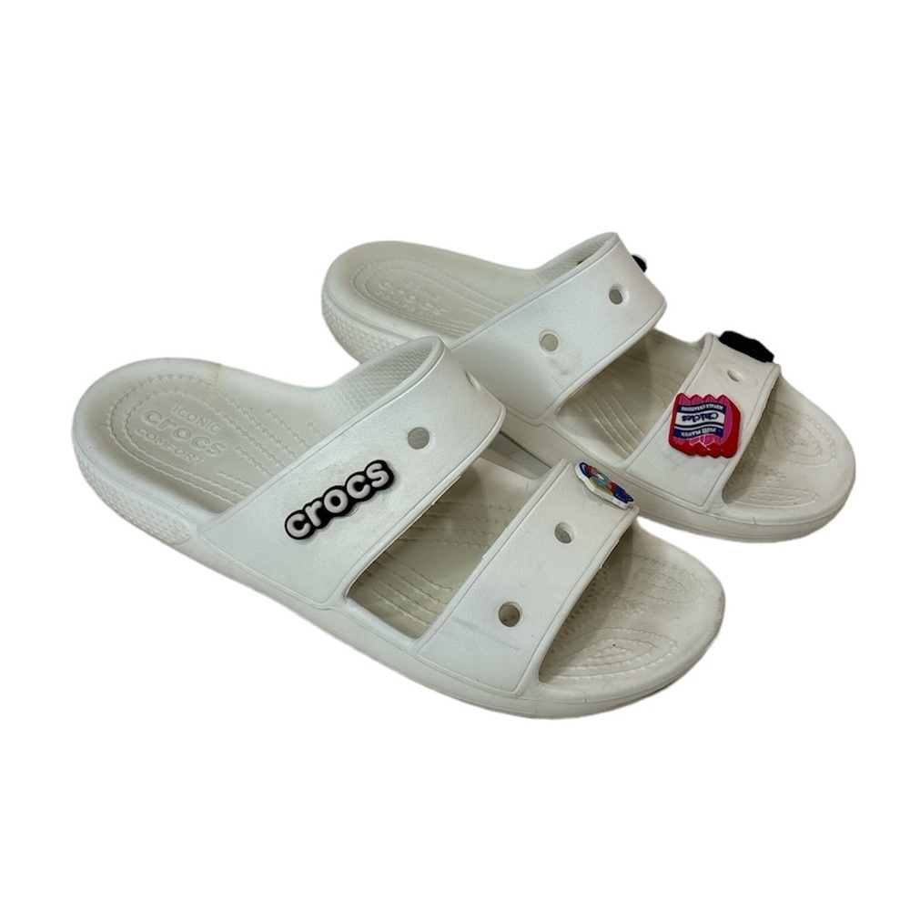 Crocs Classic White Sandals Slides w/Jibbitz Charms Unisex Size Womens 8 Mens 6